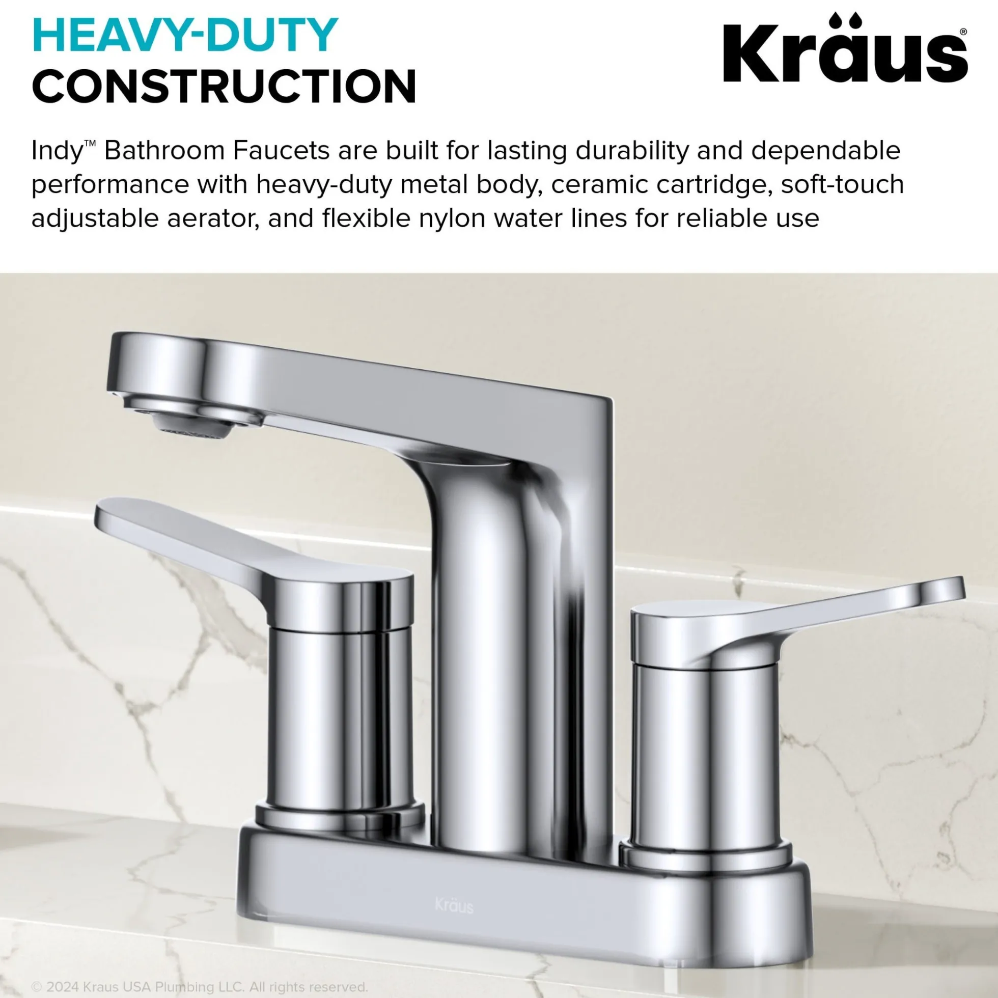 2-Handle 4-inch Centerset Bathroom Faucet in Chrome with Pop Up Drain and Supply Lines