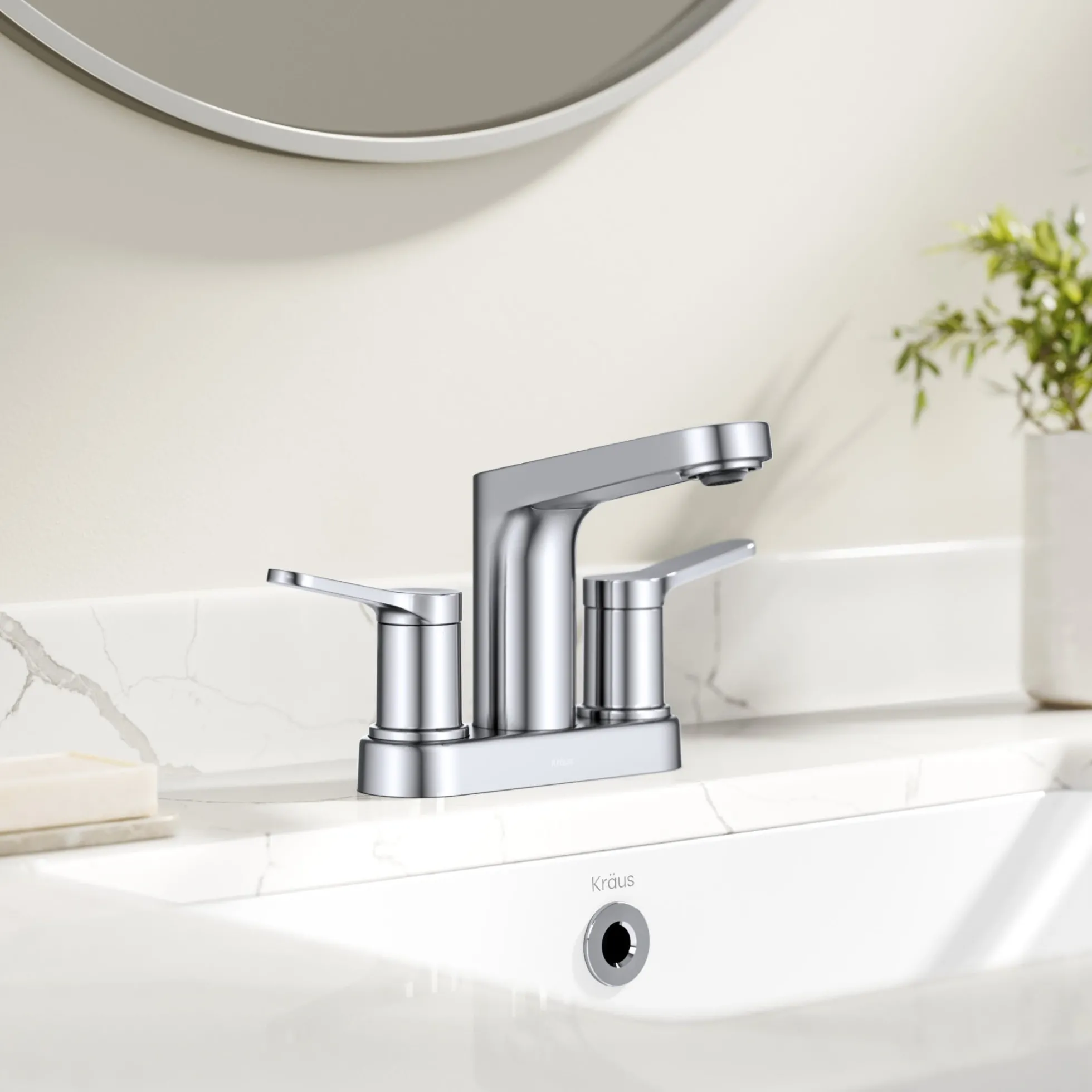 2-Handle 4-inch Centerset Bathroom Faucet in Chrome with Pop Up Drain and Supply Lines