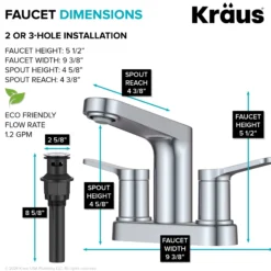 2-Handle 4-inch Centerset Bathroom Faucet in Chrome with Pop Up Drain and Supply Lines