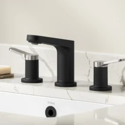 2-Handle 8-inch Widespread Bathroom Faucet in Spot-Free Brushed Nickel / Matte Black with Pop Up Drain and Supply Lines