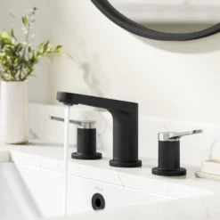 2-Handle 8-inch Widespread Bathroom Faucet in Spot-Free Brushed Nickel / Matte Black with Pop Up Drain and Supply Lines