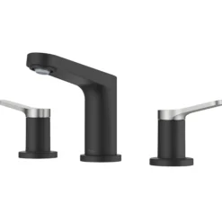 2-Handle 8-inch Widespread Bathroom Faucet in Spot-Free Brushed Nickel / Matte Black with Pop Up Drain and Supply Lines