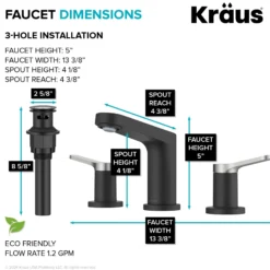 2-Handle 8-inch Widespread Bathroom Faucet in Spot-Free Brushed Nickel / Matte Black with Pop Up Drain and Supply Lines