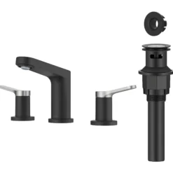 2-Handle 8-inch Widespread Bathroom Faucet in Spot-Free Brushed Nickel / Matte Black with Pop Up Drain and Supply Lines