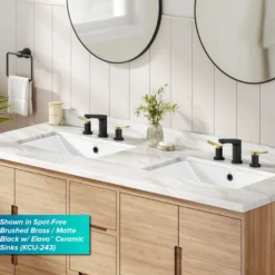 2-Handle 8-inch Widespread Bathroom Faucet in Spot-Free Brushed Nickel / Matte Black with Pop Up Drain and Supply Lines