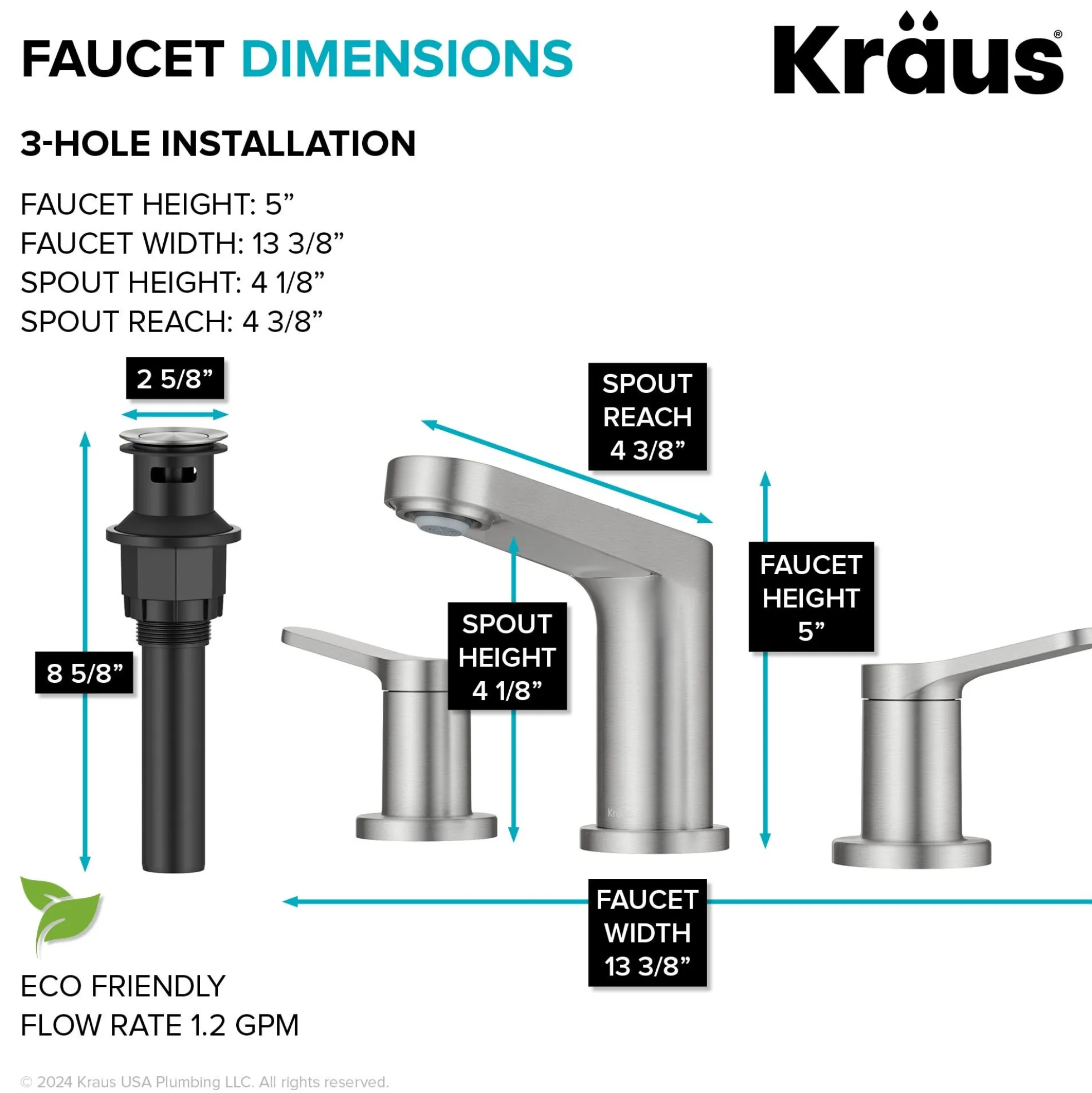 2-Handle 8-inch Widespread Bathroom Faucet in Spot-Free Brushed Nickel with Pop Up Drain and Supply Lines