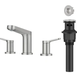 2-Handle 8-inch Widespread Bathroom Faucet in Spot-Free Brushed Nickel with Pop Up Drain and Supply Lines