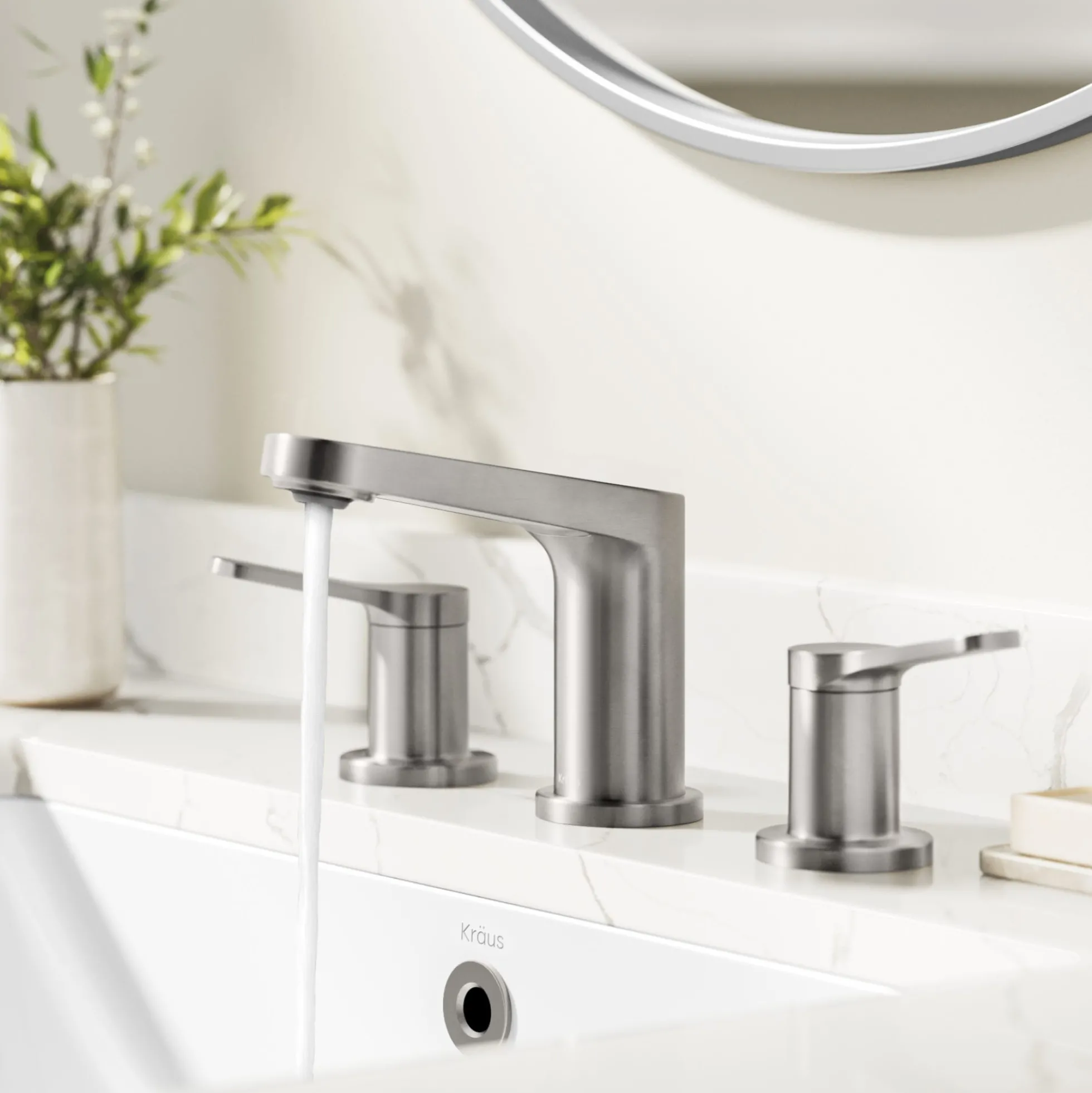 2-Handle 8-inch Widespread Bathroom Faucet in Spot-Free Brushed Nickel with Pop Up Drain and Supply Lines