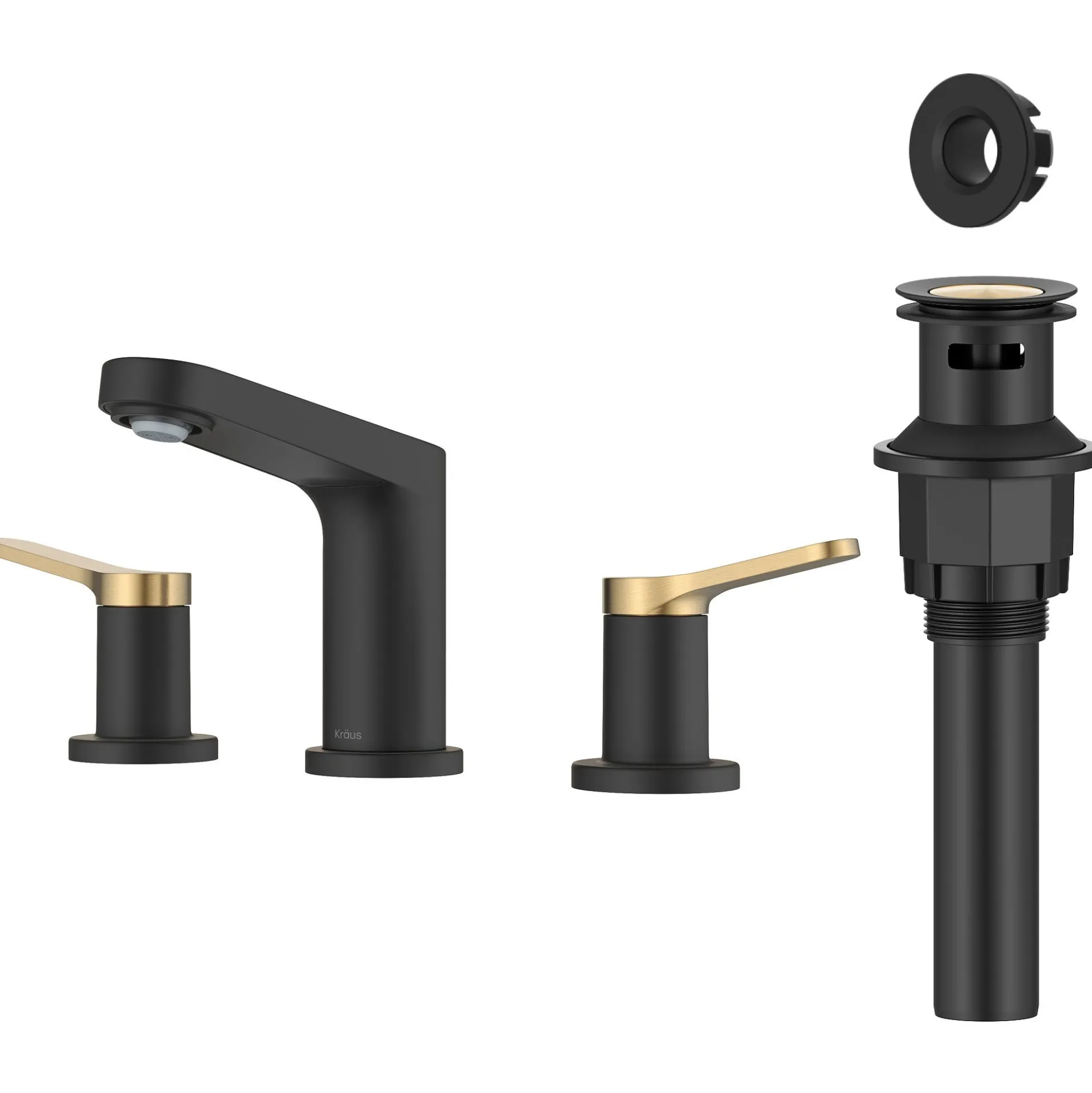 2-Handle 8-inch Widespread Bathroom Faucet in Spot-Free Brushed Brass / Matte Black with Pop Up Drain and Supply Lines