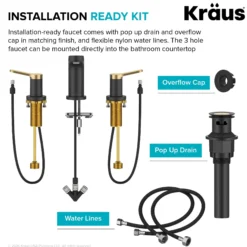 2-Handle 8-inch Widespread Bathroom Faucet in Spot-Free Brushed Brass / Matte Black with Pop Up Drain and Supply Lines