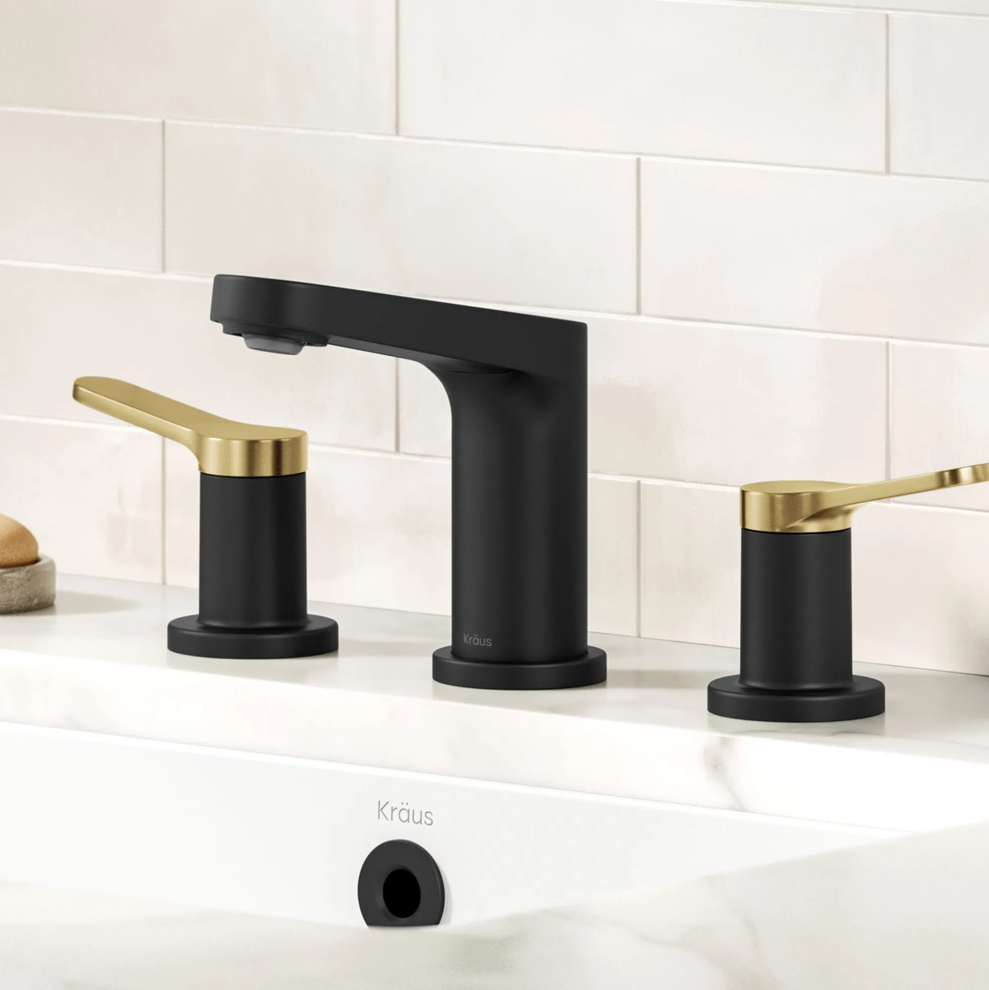 2-Handle 8-inch Widespread Bathroom Faucet in Spot-Free Brushed Brass / Matte Black with Pop Up Drain and Supply Lines