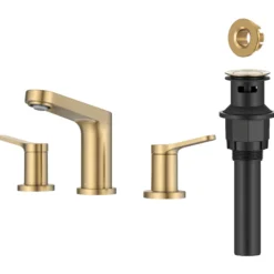2-Handle 8-inch Widespread Bathroom Faucet in Spot-Free Brushed Brass with Pop Up Drain and Supply Lines