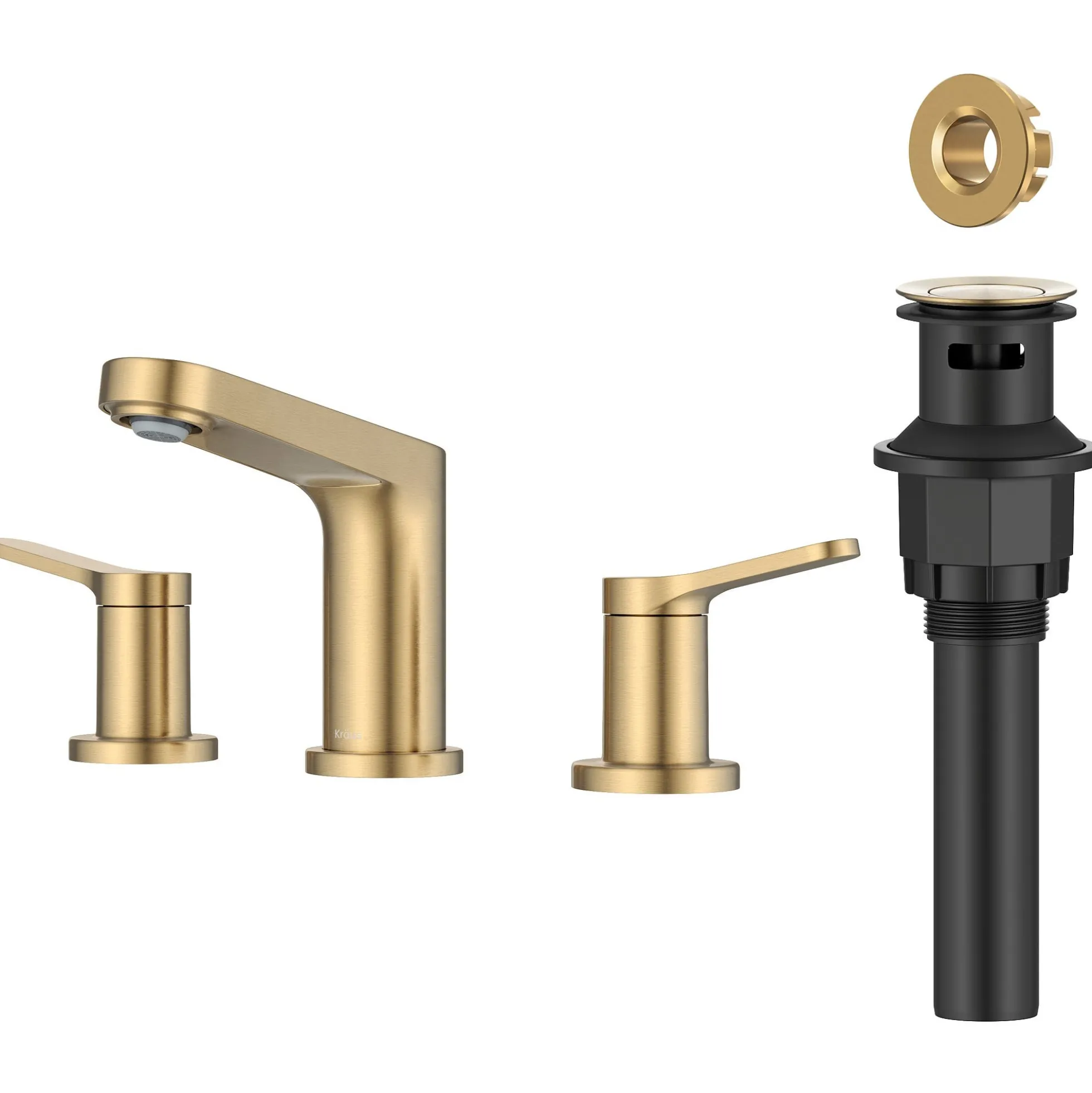 2-Handle 8-inch Widespread Bathroom Faucet in Spot-Free Brushed Brass with Pop Up Drain and Supply Lines