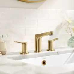 2-Handle 8-inch Widespread Bathroom Faucet in Spot-Free Brushed Brass with Pop Up Drain and Supply Lines