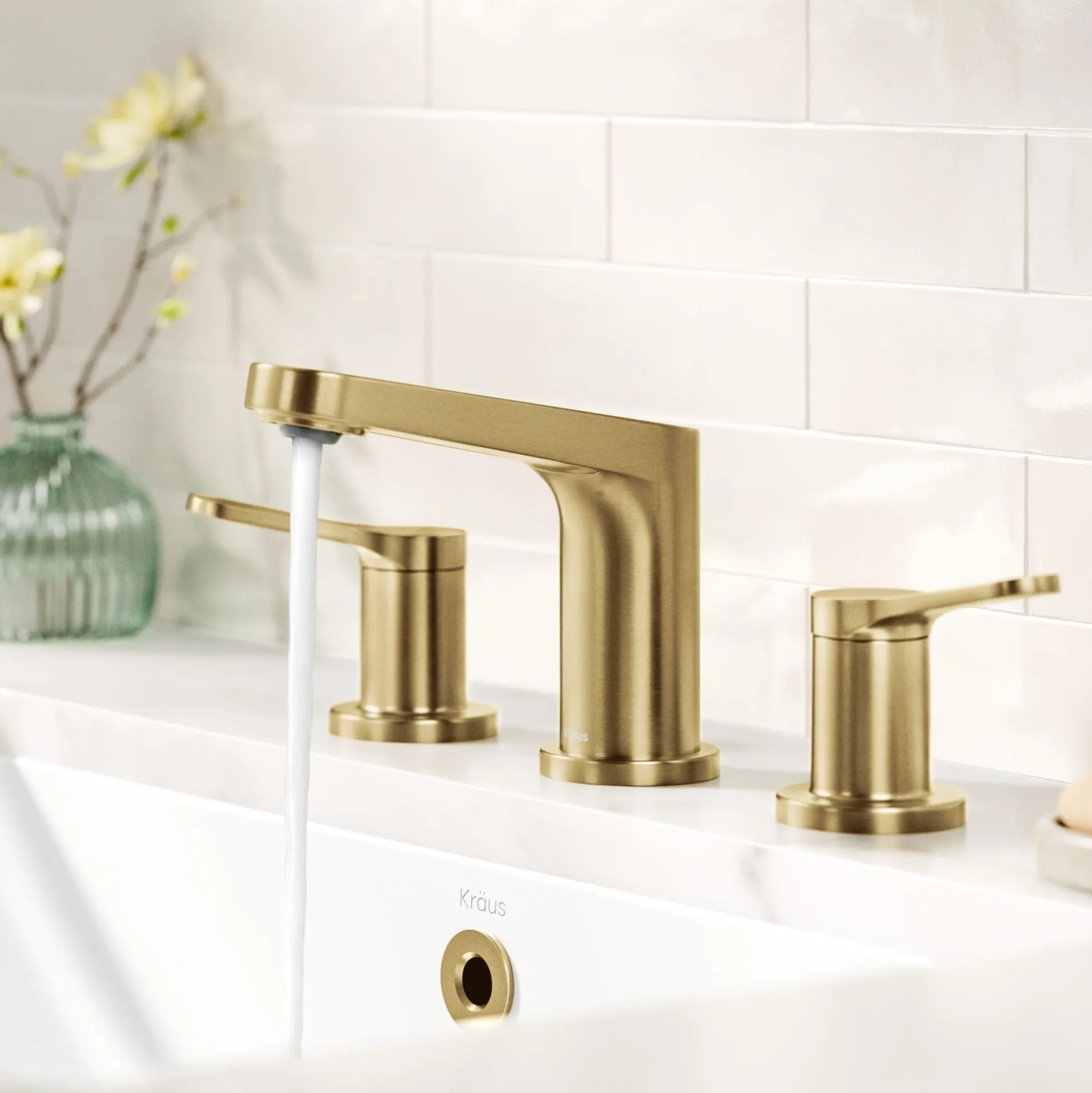 2-Handle 8-inch Widespread Bathroom Faucet in Spot-Free Brushed Brass with Pop Up Drain and Supply Lines