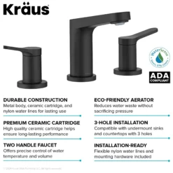 2-Handle 8-inch Widespread Bathroom Faucet in Matte Black with Pop Up Drain and Supply Lines