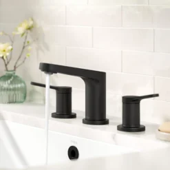 2-Handle 8-inch Widespread Bathroom Faucet in Matte Black with Pop Up Drain and Supply Lines