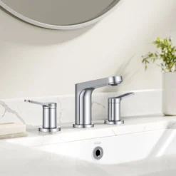 2-Handle 8-inch Widespread Bathroom Faucet in Chrome with Pop Up Drain and Supply Lines