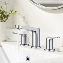 2-Handle 8-inch Widespread Bathroom Faucet in Chrome with Pop Up Drain and Supply Lines