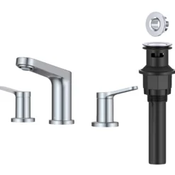 2-Handle 8-inch Widespread Bathroom Faucet in Chrome with Pop Up Drain and Supply Lines
