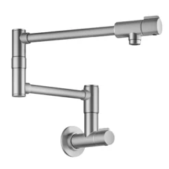 2 Handle Wall Mount Pot Filler Faucet with Retractable Arm in Spot-Free Stainless Steel