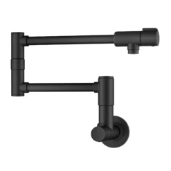 2 Handle Wall Mount Pot Filler Faucet with Retractable Arm in Matte Black