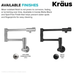 2 Handle Wall Mount Pot Filler Faucet with Retractable Arm in Matte Black