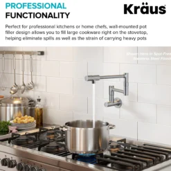 2 Handle Wall Mount Pot Filler Faucet with Retractable Arm in Matte Black