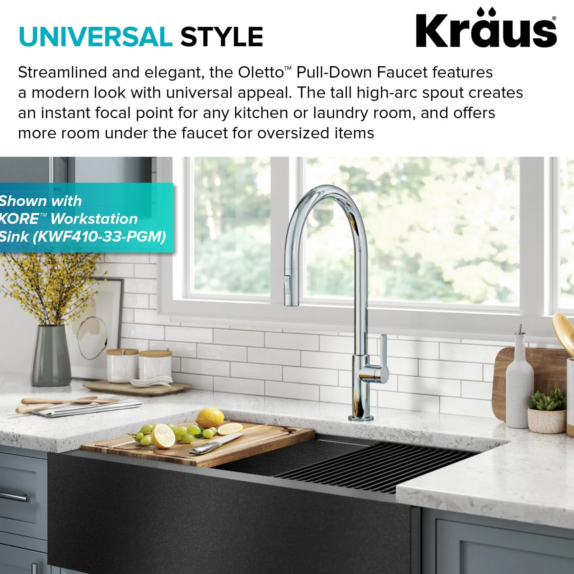 High-Arc Single Handle Pull-Down Kitchen Faucet in Chrome