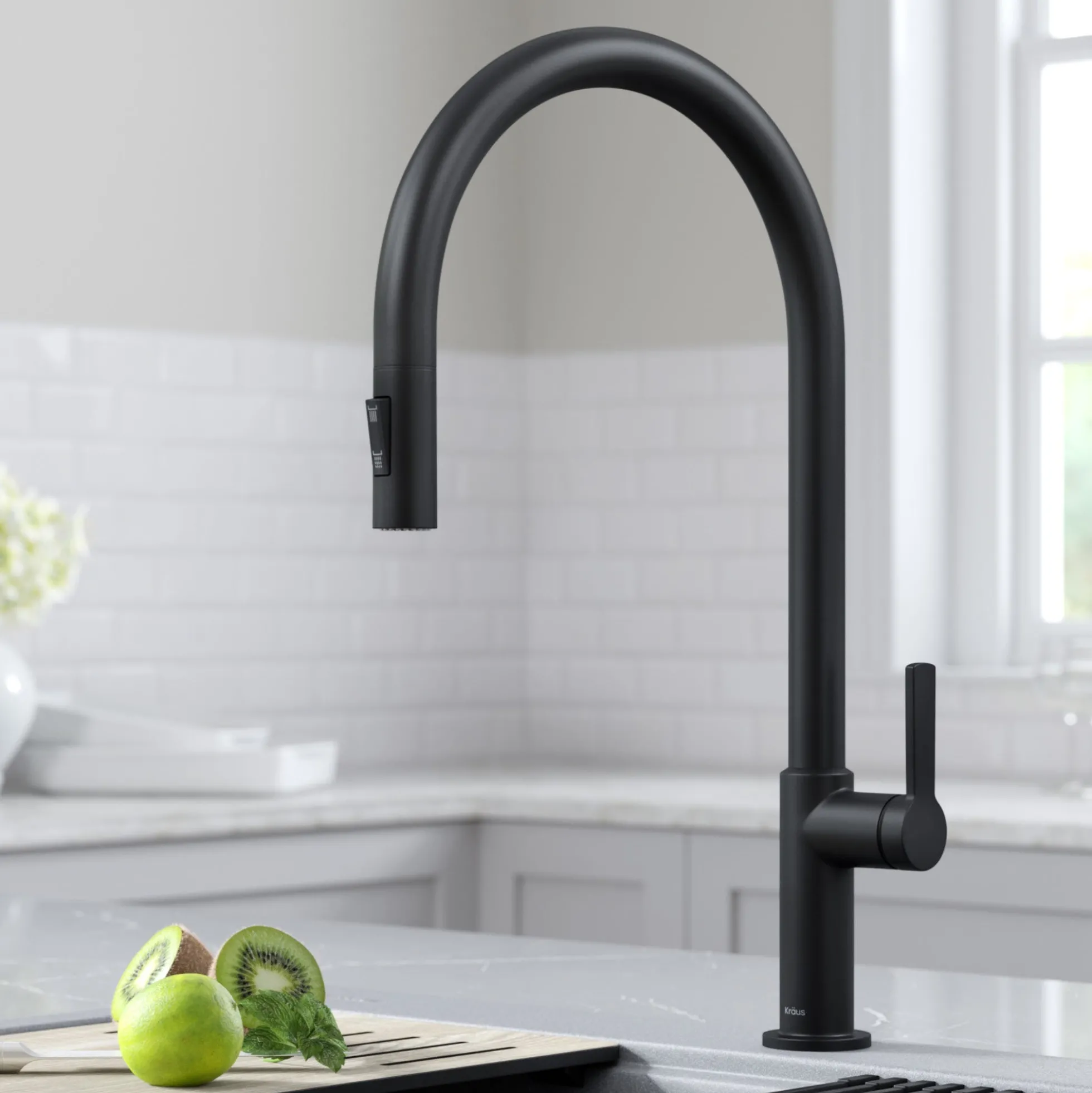 High-Arc Single Handle Pull-Down Kitchen Faucet in Matte Black