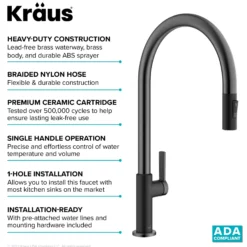 High-Arc Single Handle Pull-Down Kitchen Faucet in Matte Black / Spot Free Black Stainless Steel