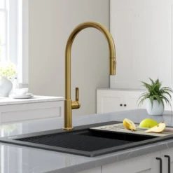 High-Arc Single Handle Pull-Down Kitchen Faucet in Brushed Brass