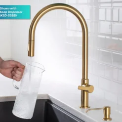 High-Arc Single Handle Pull-Down Kitchen Faucet in Brushed Brass