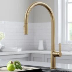 High-Arc Single Handle Pull-Down Kitchen Faucet in Spot Free Antique Champagne Bronze