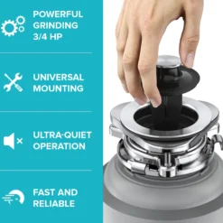 High-Speed 3/4 HP Continuous Feed Ultra-Quiet Motor Garbage Disposal with Power Cord and Flange Included and Universal Mount