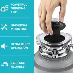 High-Speed 1 HP Continuous Feed Ultra-Quiet Motor Garbage Disposal with Power Cord and Flange Included and Universal Mount