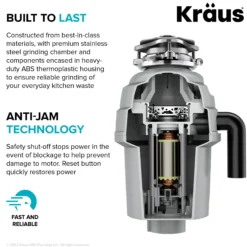 High-Speed 1 HP Continuous Feed Ultra-Quiet Motor Garbage Disposal with Power Cord and Flange Included and Universal Mount