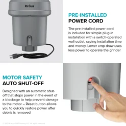 High-Speed 1 HP Continuous Feed Ultra-Quiet Motor Garbage Disposal with Power Cord and Flange Included and Universal Mount