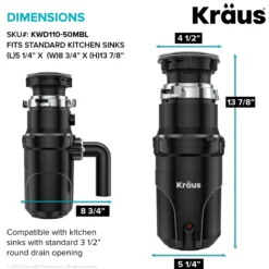 High-Speed 1/2 HP Continuous Feed Ultra-Quiet Motor Garbage Disposal with Quick Connect Mount, Power Cord and Flange Included