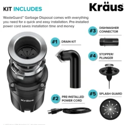 High-Speed 1/2 HP Continuous Feed Ultra-Quiet Motor Garbage Disposal with Quick Connect Mount, Power Cord and Flange Included