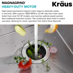 High-Speed 1/2 HP Continuous Feed Ultra-Quiet Motor Garbage Disposal with Quick Connect Mount, Power Cord and Flange Included