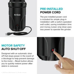 High-Speed 1/2 HP Continuous Feed Ultra-Quiet Motor Garbage Disposal with Quick Connect Mount, Power Cord and Flange Included