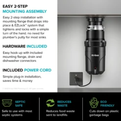 High-Speed 1/3 HP Continuous Feed Ultra-Quiet Motor Garbage Disposal with Quick Connect Mount, Power Cord and Flange Included