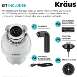 3/4 HP Continuous Feed Garbage Disposal with Ultra-Quiet Motor for Kitchen Sink with Power Cord and Flange Included