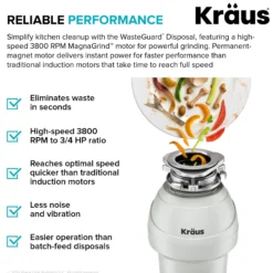 3/4 HP Continuous Feed Garbage Disposal with Ultra-Quiet Motor for Kitchen Sink with Power Cord and Flange Included