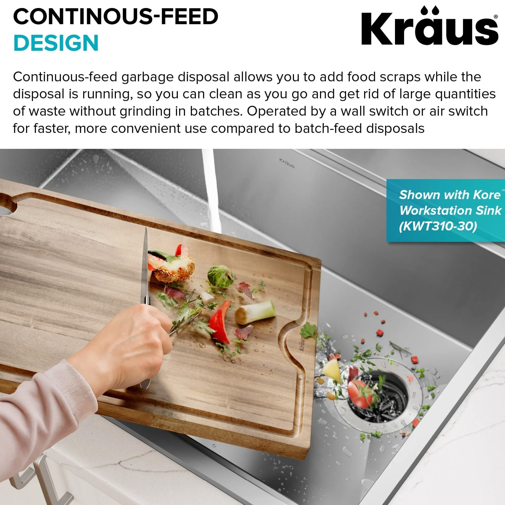 3/4 HP Continuous Feed Garbage Disposal with Ultra-Quiet Motor for Kitchen Sink with Power Cord and Flange Included