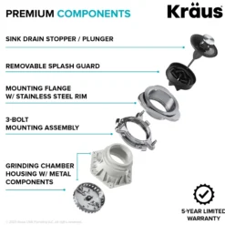 1 HP Continuous Feed Garbage Disposal with Ultra-Quiet Motor for Kitchen Sink with Power Cord and Flange Included