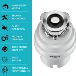 1 HP Continuous Feed Garbage Disposal with Ultra-Quiet Motor for Kitchen Sink with Power Cord and Flange Included