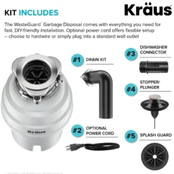 1 HP Continuous Feed Garbage Disposal with Ultra-Quiet Motor for Kitchen Sink with Power Cord and Flange Included
