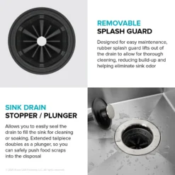 1 HP Continuous Feed Garbage Disposal with Ultra-Quiet Motor for Kitchen Sink with Power Cord and Flange Included
